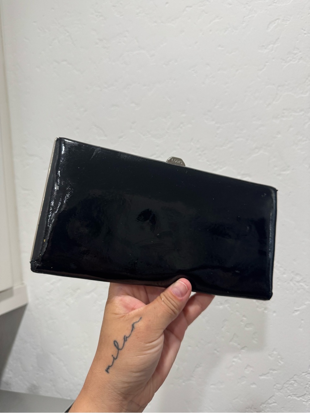 Lodis Black Patent Leather Clutch Wallet
